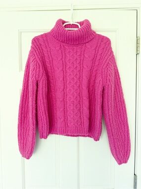 OAK & TRELLIS turtleneck sweater size M pink cable soft